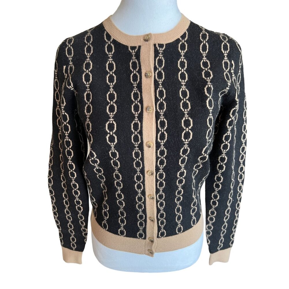 Ann Taylor XS Cardigan Sweater Black Chain Pattern Button-Up, Black Label,  New